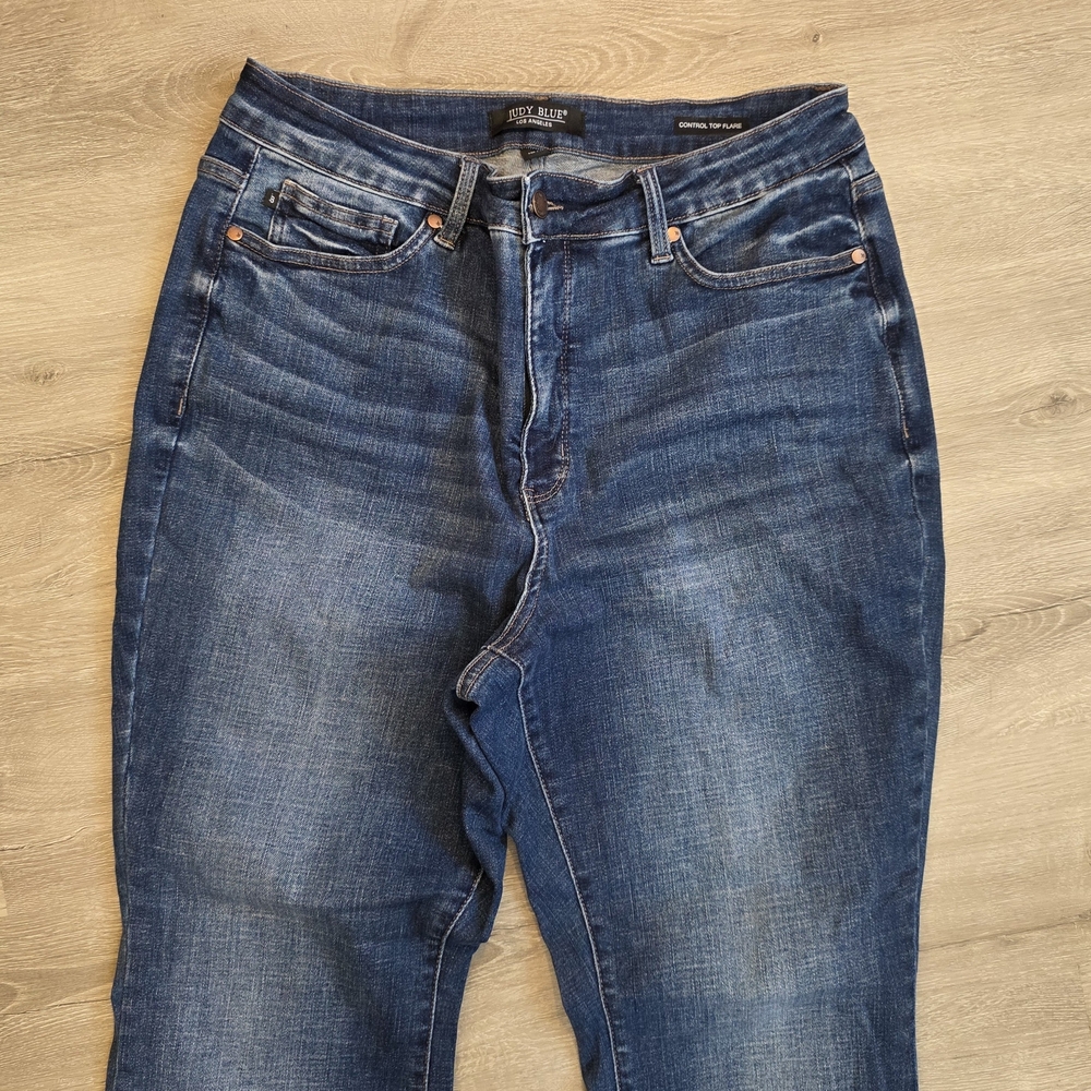 Wome Judy Blue Jeans Control Top Flare Blue Raw Hem Size 16W - Picture 4 of 7